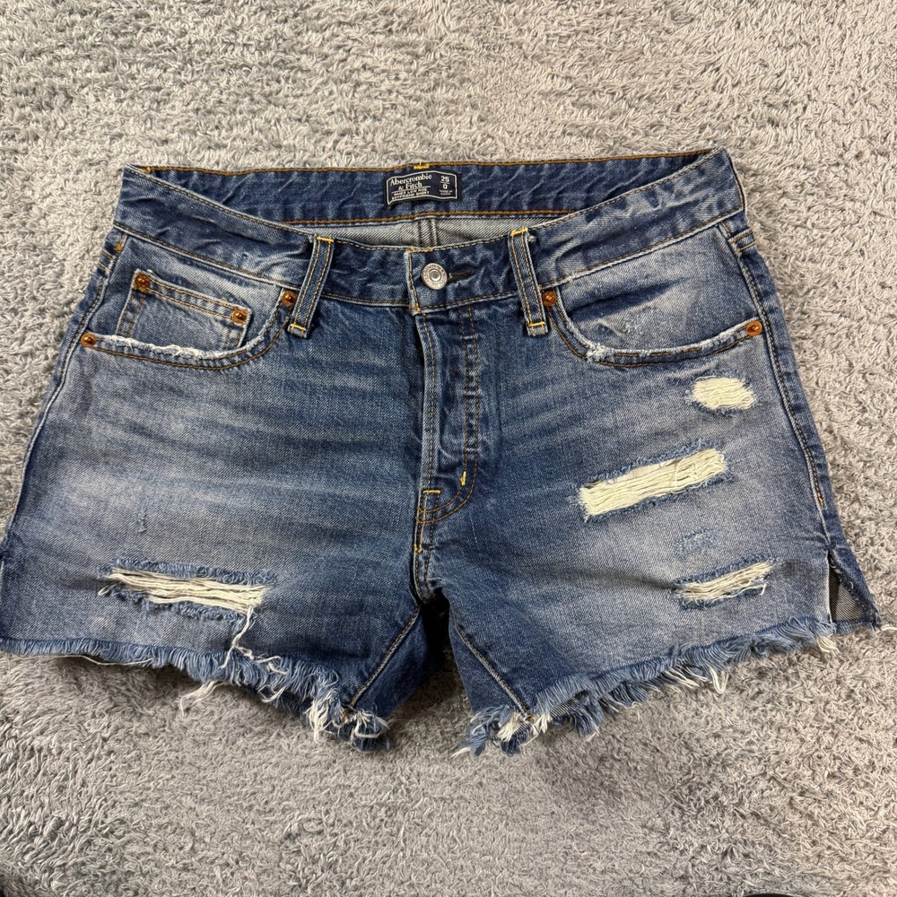 Abercrombie & Fitch Ames Low Rise Boyfriend Shorts 25 0 Blue Distressed Denim